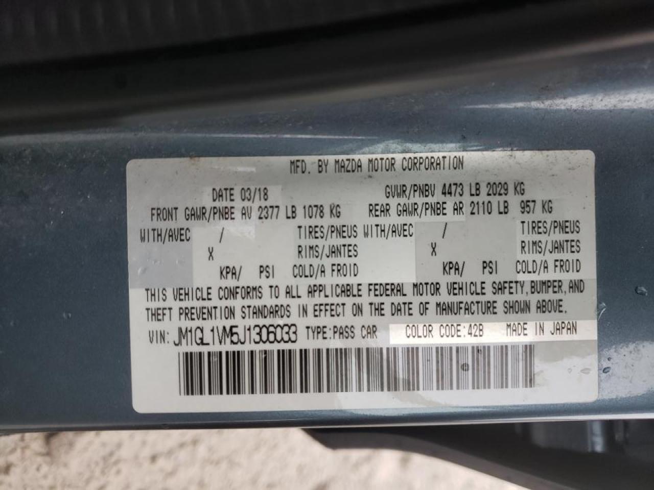 Photo 10 from auction – 2018 MAZDA 6 TOURING with VIN JM1GL1VM5J1306033