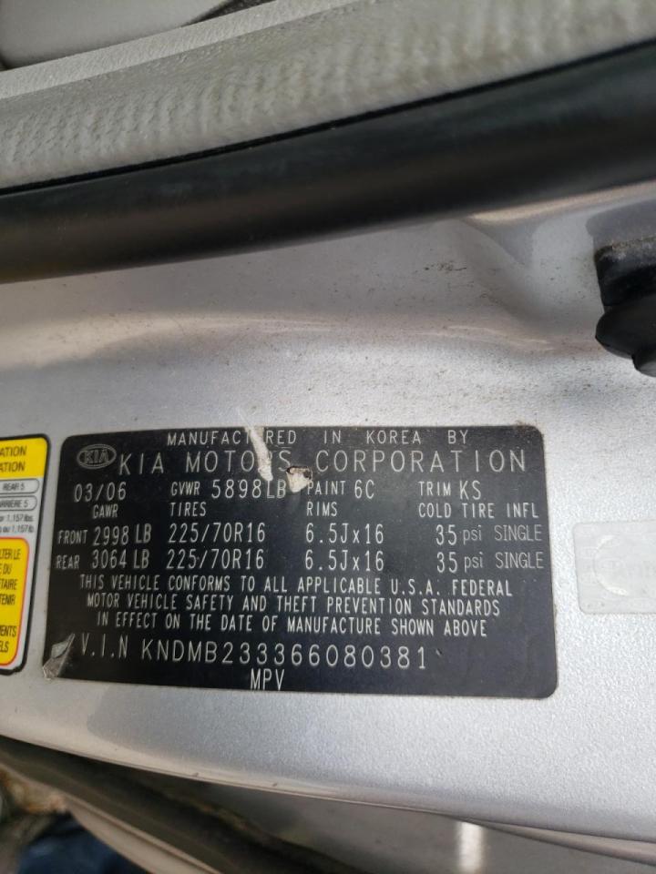 Photo 10 from auction – 2006 KIA SEDONA EX with VIN KNDMB233366080381