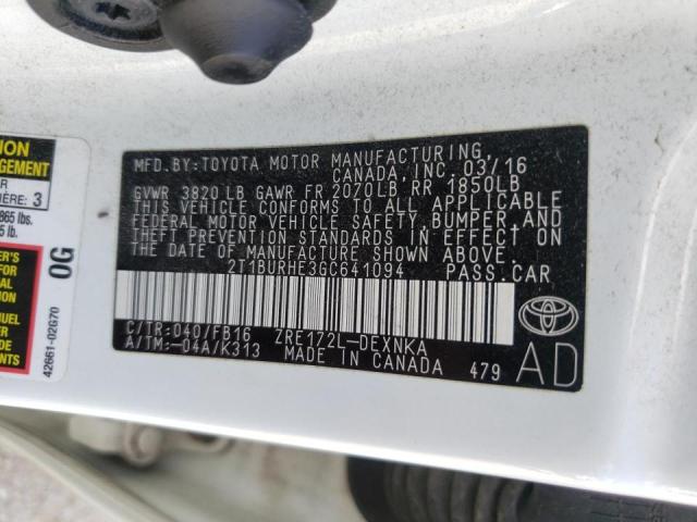 Photo 10 from auction – 2016 TOYOTA COROLLA L with VIN 2T1BURHE3GC641094