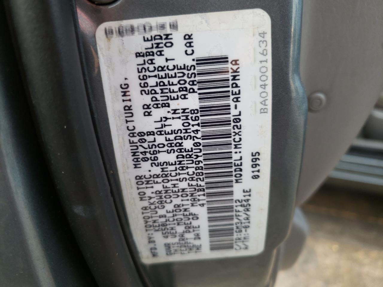 Photo 10 from auction – 2000 TOYOTA AVALON XL with VIN 4T1BF28B9YU074168