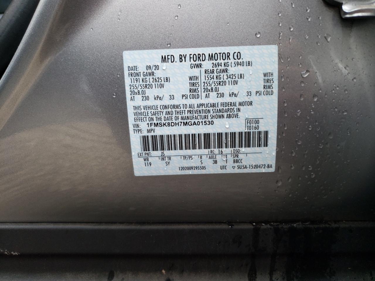 Photo 10 from auction – 2021 FORD EXPLORER X with VIN 1FMSK8DH7MGA01530