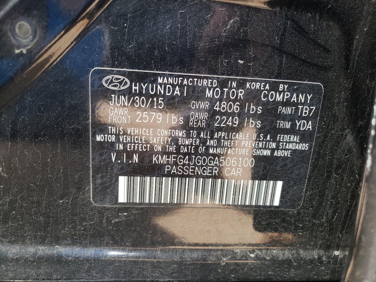 Photo 10 from auction – 2016 HYUNDAI AZERA with VIN KMHFG4JG0GA506100