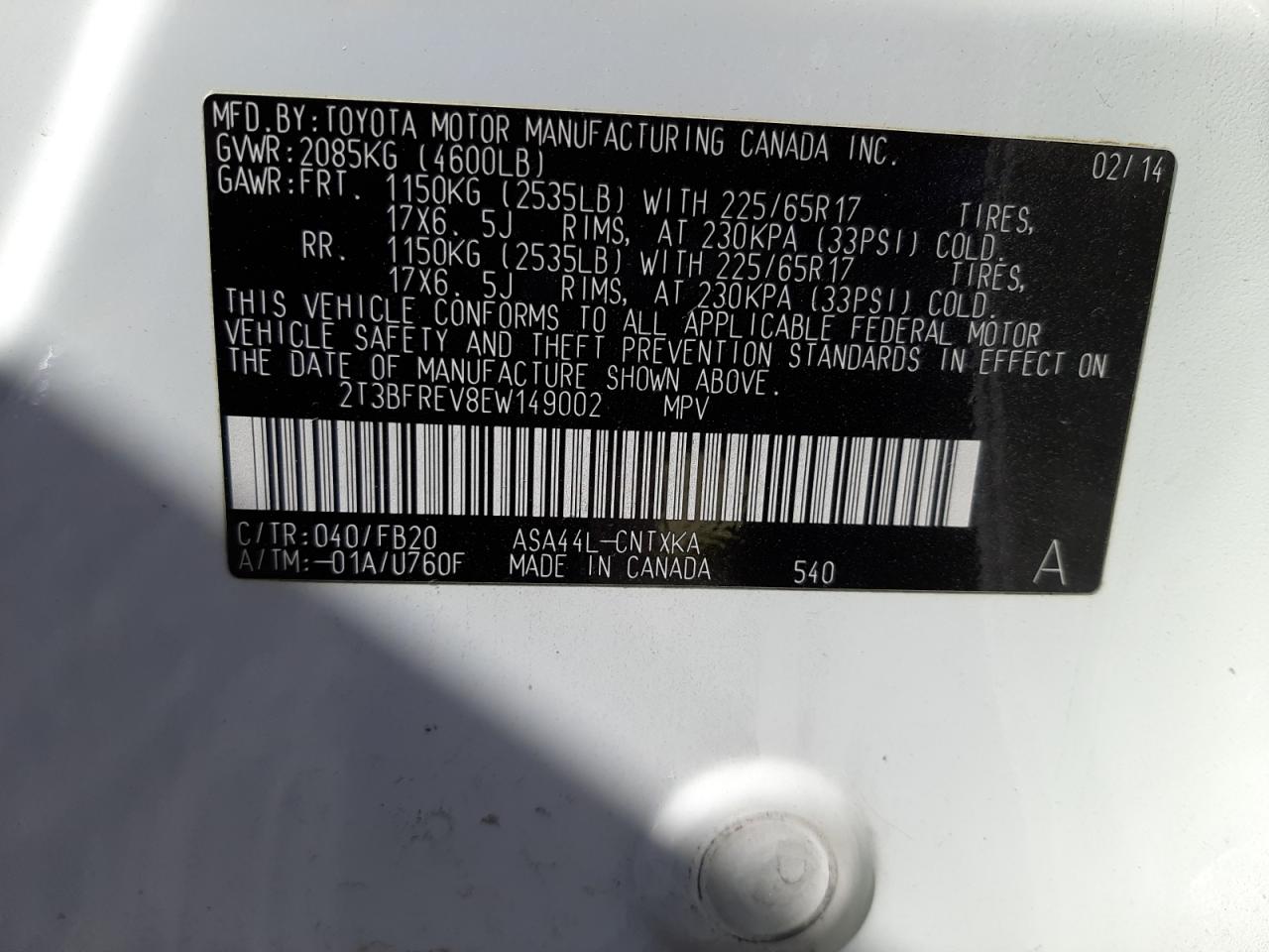 صورة رقم 10 من المزاد - 2014 TOYOTA RAV4 LE مع VIN 2T3BFREV8EW149002