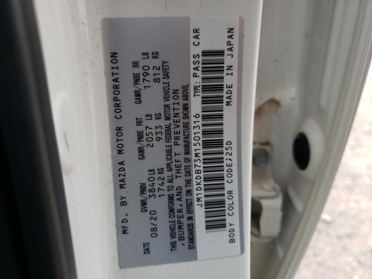 Photo 10 from auction – 2021 MAZDA CX-3 SPORT with VIN JM1DKDB73M1501316