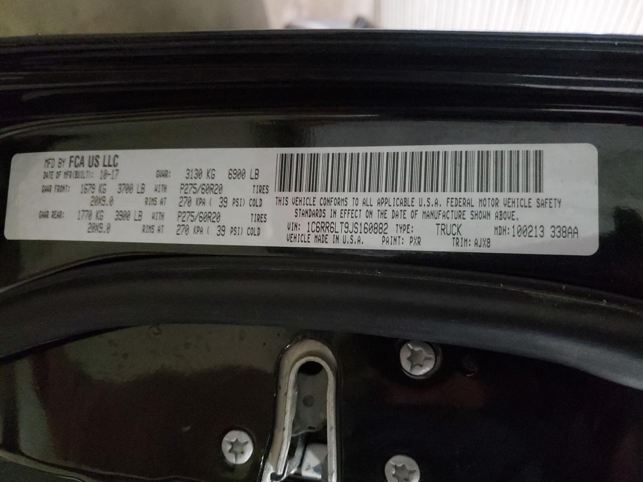 Photo 10 from auction – 2018 RAM 1500 SLT with VIN 1C6RR6LT9JS160882
