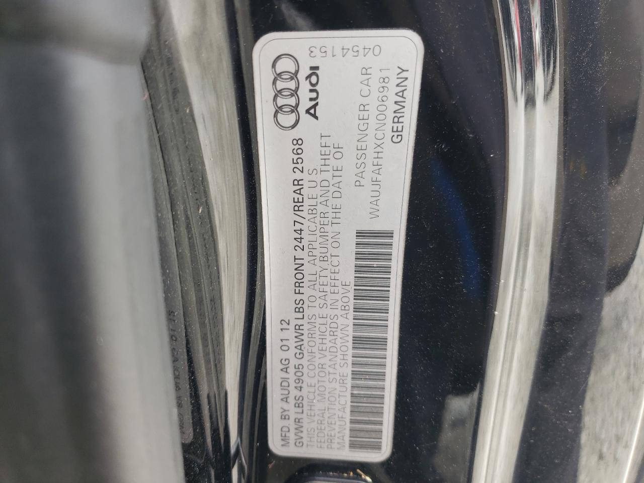 Photo 10 from auction – 2012 AUDI A5 PREMIUM with VIN WAUJFAFHXCN006981