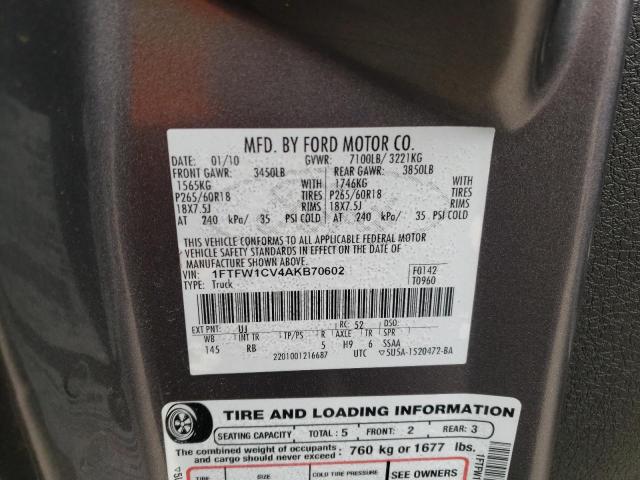 Photo 10 from auction – 2010 FORD F150 SUPER with VIN 1FTFW1CV4AKB70602