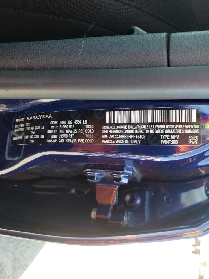 Photo 10 from auction – 2017 JEEP RENEGADE L with VIN ZACCJBBB5HPF15408