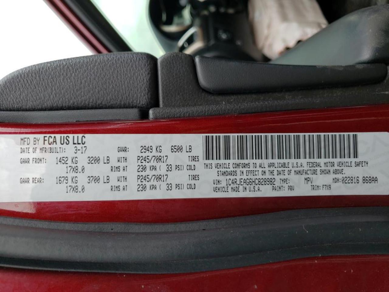 Photo 10 from auction – 2017 JEEP GRAND CHER with VIN 1C4RJEAG6HC828982