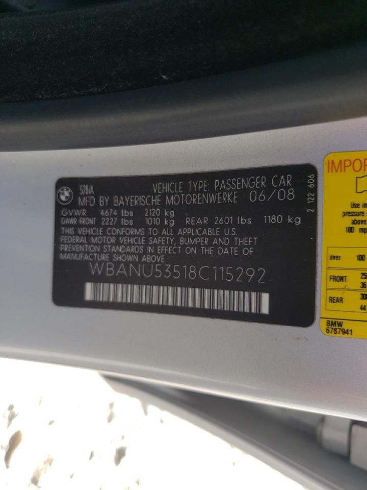 Photo 10 from auction – 2008 BMW 528 I with VIN WBANU53518C115292