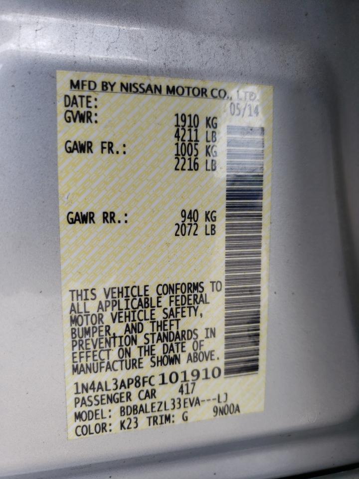 Photo 10 from auction – 2015 NISSAN ALTIMA 2.5 with VIN 1N4AL3AP8FC101910
