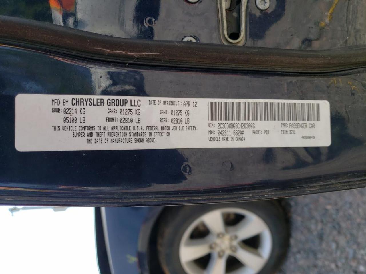 Photo 10 from auction – 2012 DODGE CHARGER SE with VIN 2C3CDXBG8CH263006