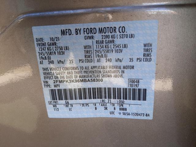 Photo 10 from auction – 2021 FORD EDGE TITAN with VIN 2FMPK3K96MBA58300