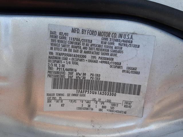 Photo 10 from auction – 2001 FORD TAURUS SES with VIN 1FAFP55U61A203300