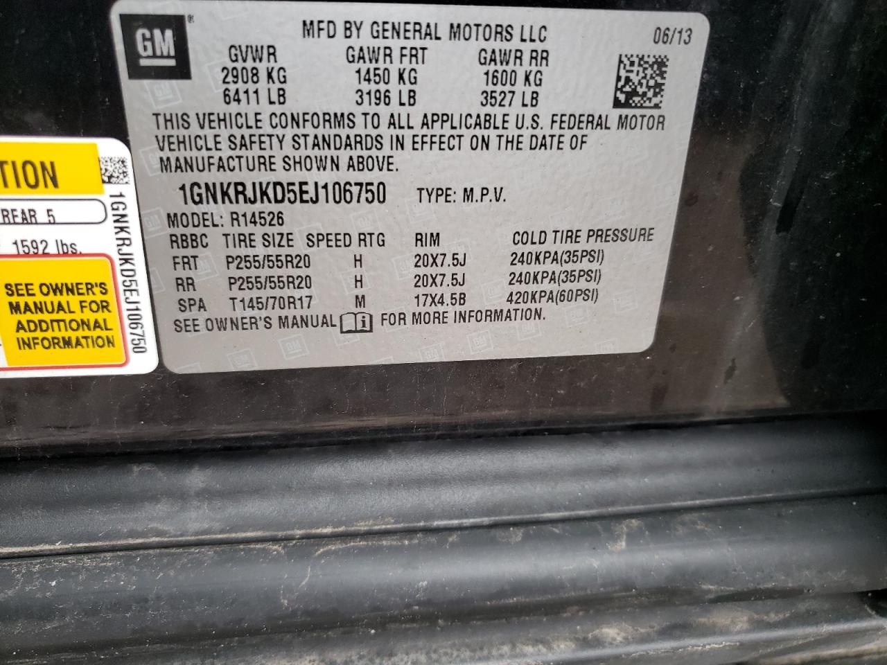 Photo 10 from auction – 2014 CHEVROLET TRAVERSE L with VIN 1GNKRJKD5EJ106750