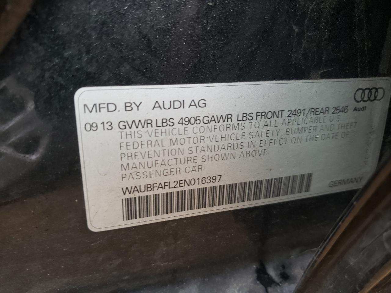 Photo 10 from auction – 2014 AUDI A4 PREMIUM with VIN WAUBFAFL2EN016397