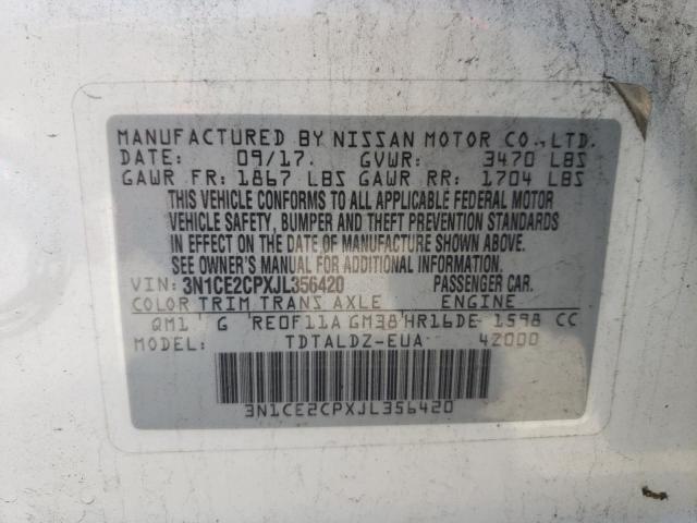 NISSAN VERSA NOTE 2018 with VIN 3N1CE2CPXJL356420 - Photo from auction