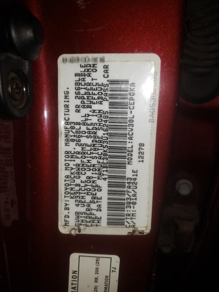 Photo 10 from auction – 2003 TOYOTA CAMRY LE with VIN 4T1BE30K53U162485