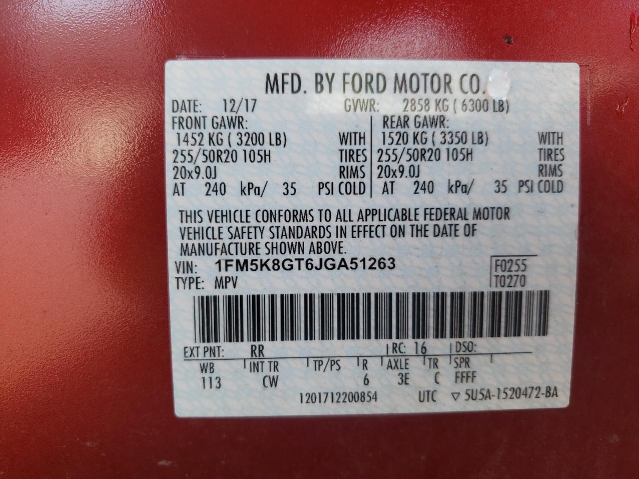Photo 10 from auction – 2018 FORD EXPLORER S with VIN 1FM5K8GT6JGA51263