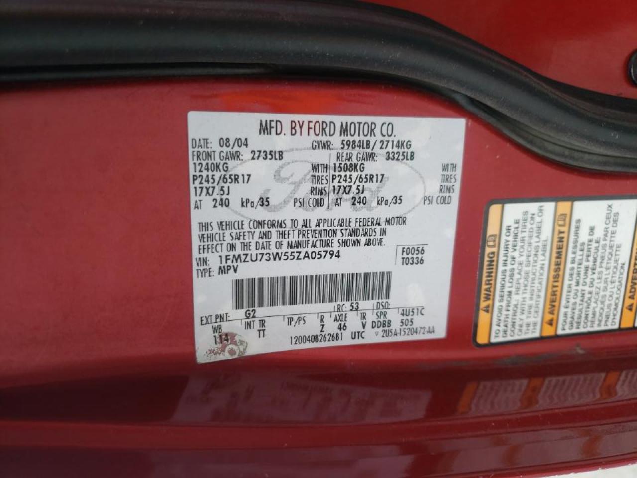 Photo 10 from auction – 2005 FORD EXPLORER X with VIN 1FMZU73W55ZA05794