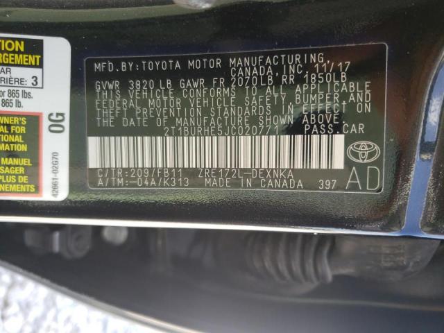 Photo 10 from auction – 2018 TOYOTA COROLLA L with VIN 2T1BURHE5JC020771