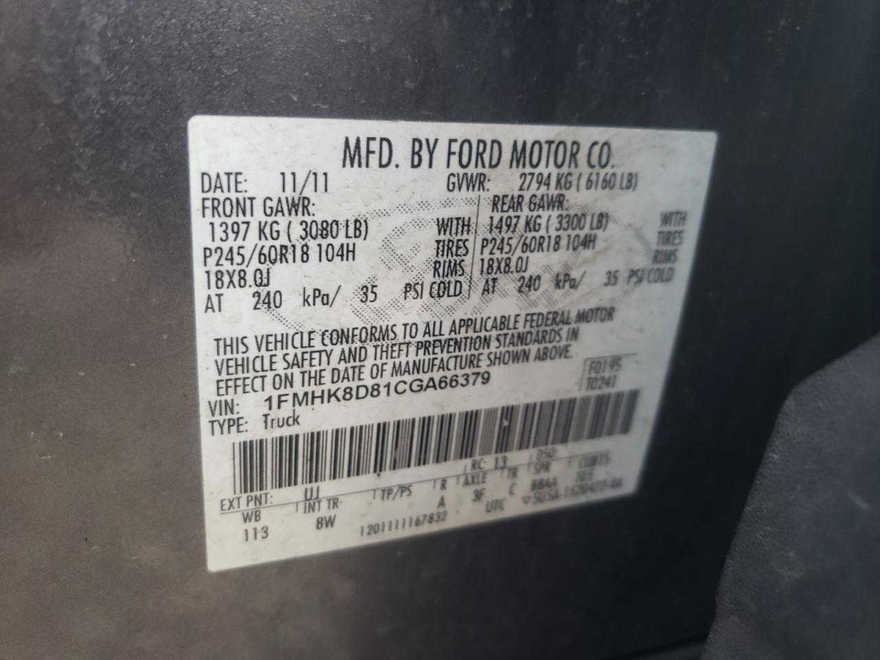 Photo 10 from auction – 2012 FORD EXPLORER X with VIN 1FMHK8D81CGA66379
