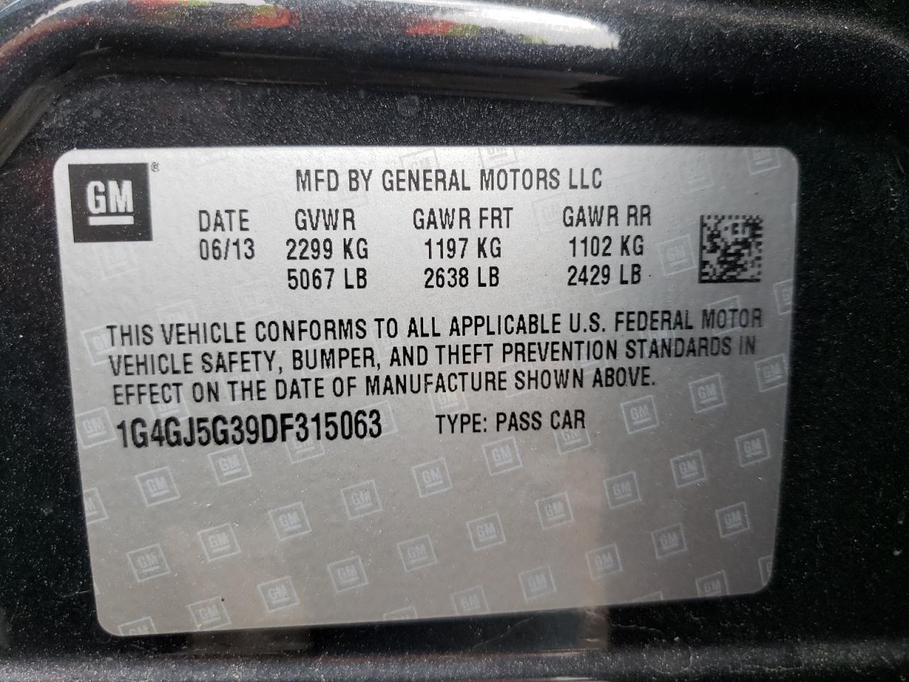 Photo 10 from auction – 2013 BUICK LACROSSE T with VIN 1G4GJ5G39DF315063
