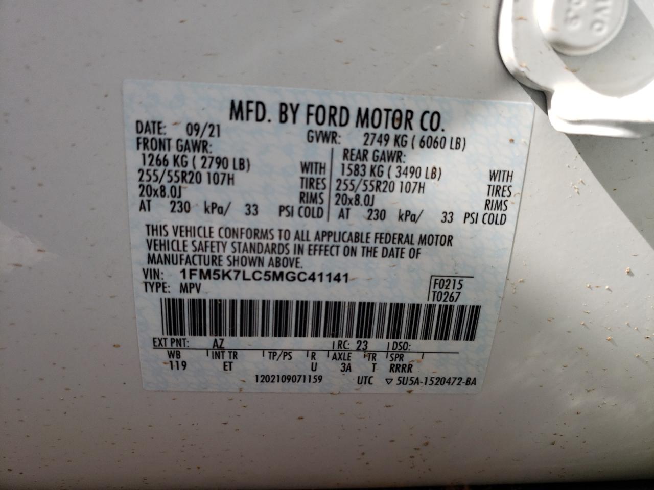 Photo 10 from auction – 2021 FORD EXPLORER K with VIN 1FM5K7LC5MGC41141
