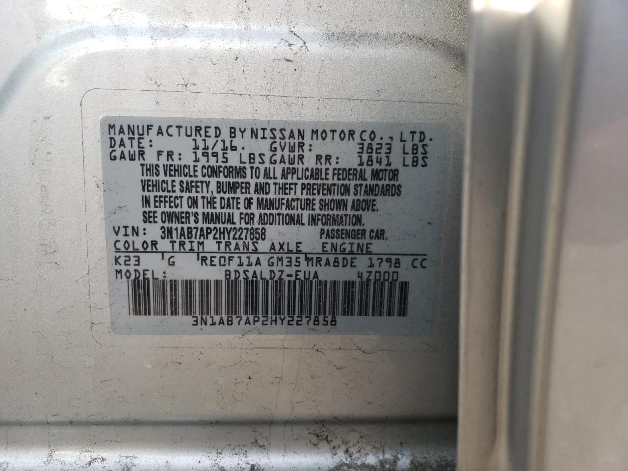 Photo 10 from auction – 2017 NISSAN SENTRA S with VIN 3N1AB7AP2HY227858