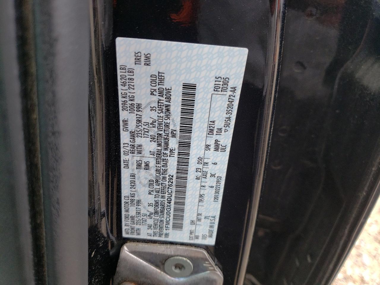 Photo 10 from auction – 2013 FORD ESCAPE SE with VIN 1FMCU0GX4DUC76292