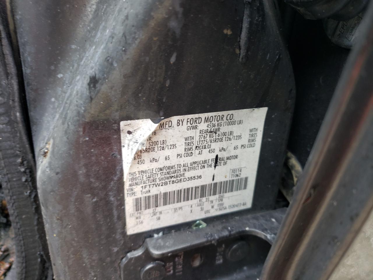 Photo 11 from auction – 2016 FORD F250 SUPER with VIN 1FT7W2BT8GED35536