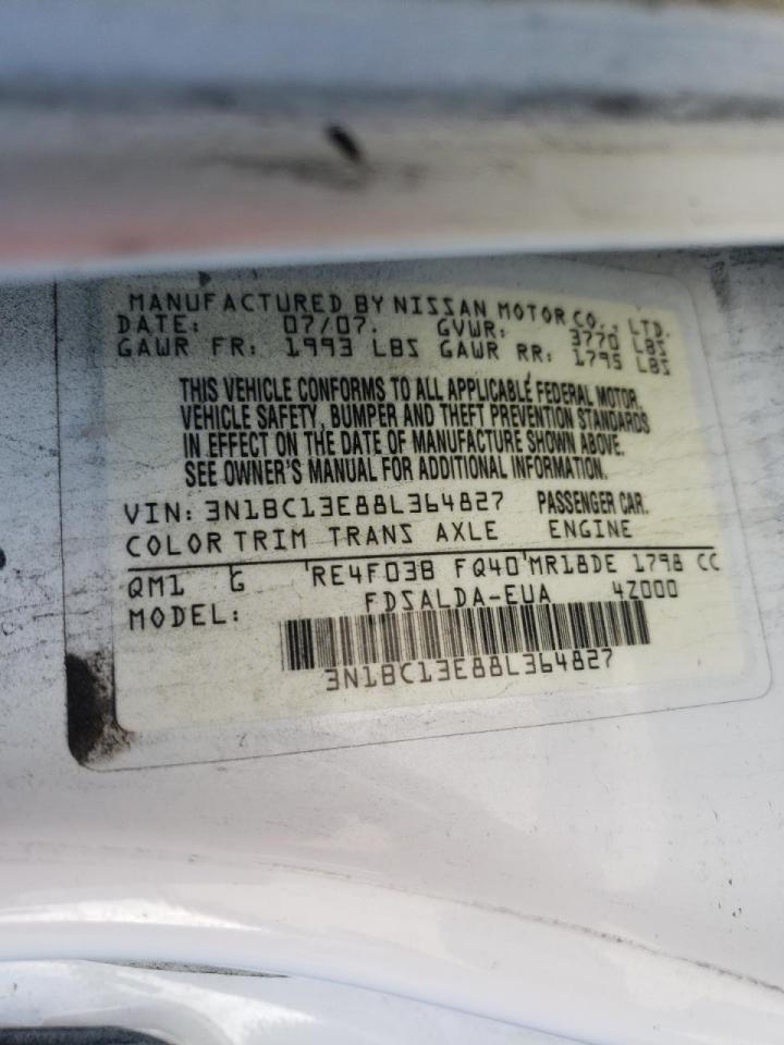 Photo 10 from auction – 2008 NISSAN VERSA S with VIN 3N1BC13E88L364827