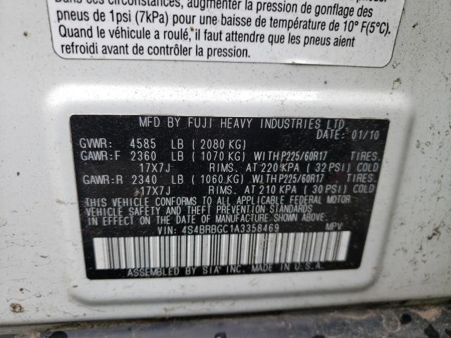 Photo 10 from auction – 2010 SUBARU OUTBACK 2. with VIN 4S4BRBGC1A3358469