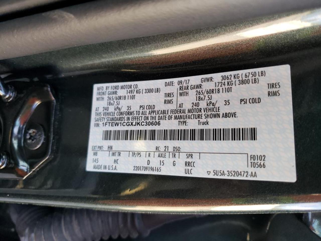 Photo 10 from auction – 2018 FORD F150 SUPER with VIN 1FTEW1CGXJKC30606