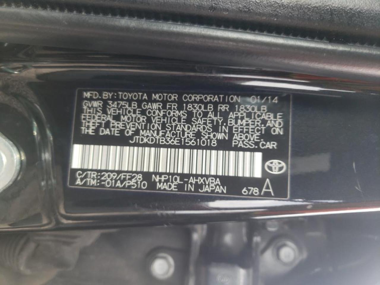 Photo 10 from auction – 2014 TOYOTA PRIUS C with VIN JTDKDTB36E1561018