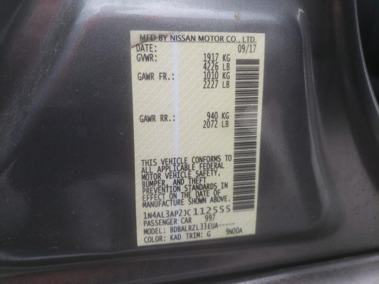 Photo 10 from auction – 2018 NISSAN ALTIMA 2.5 with VIN 1N4AL3AP2JC112555