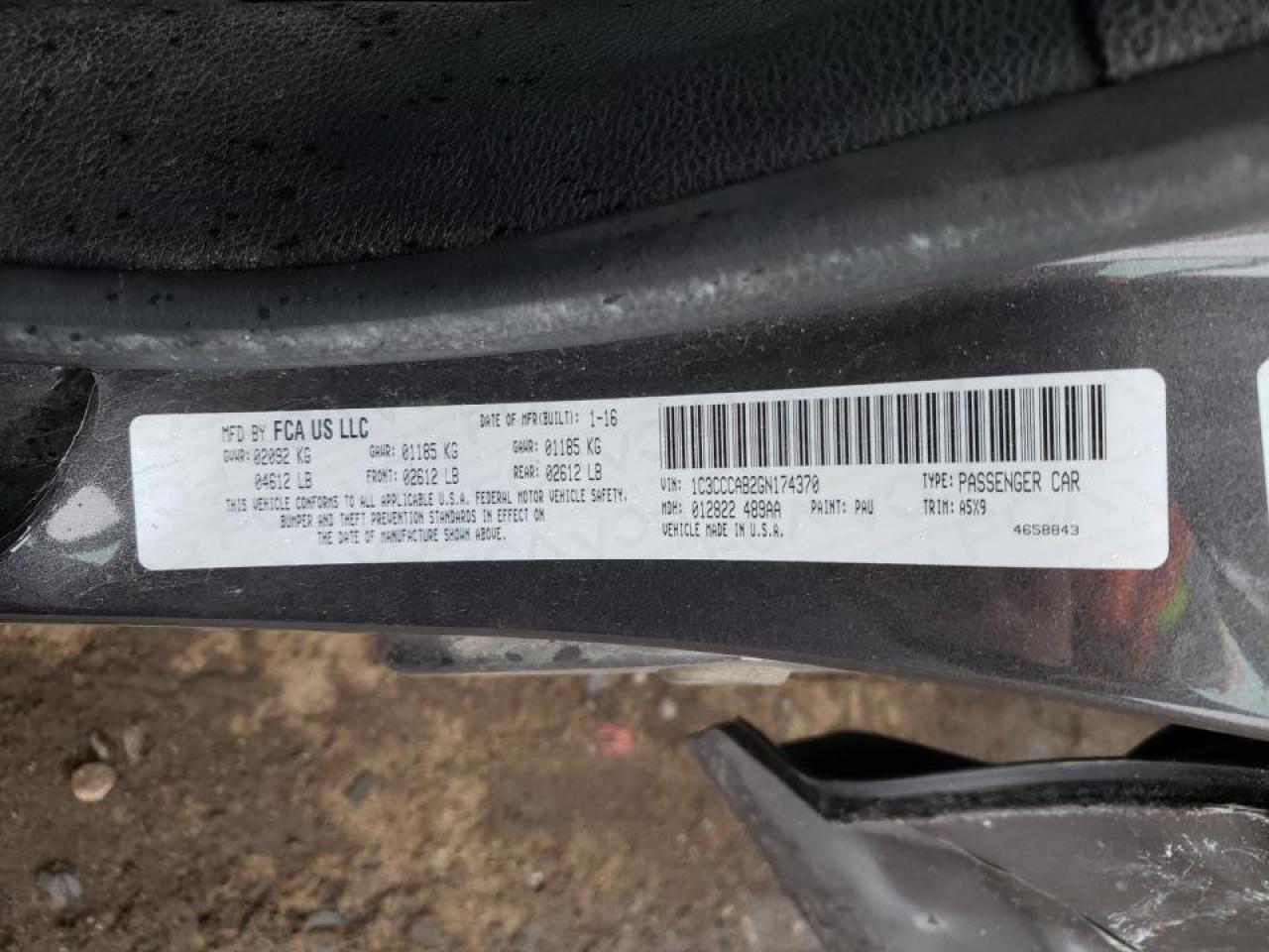 Photo 10 from auction – 2016 CHRYSLER 200 LIMITE with VIN 1C3CCCAB2GN174370
