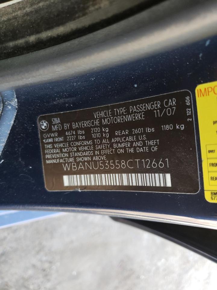 Photo 10 from auction – 2008 BMW 528 I with VIN WBANU53558CT12661