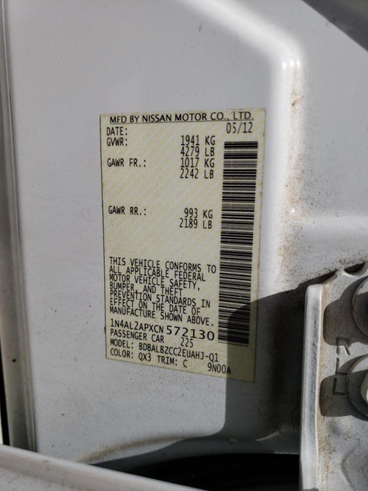 Photo 10 from auction – 2012 NISSAN ALTIMA BAS with VIN 1N4AL2APXCN572130