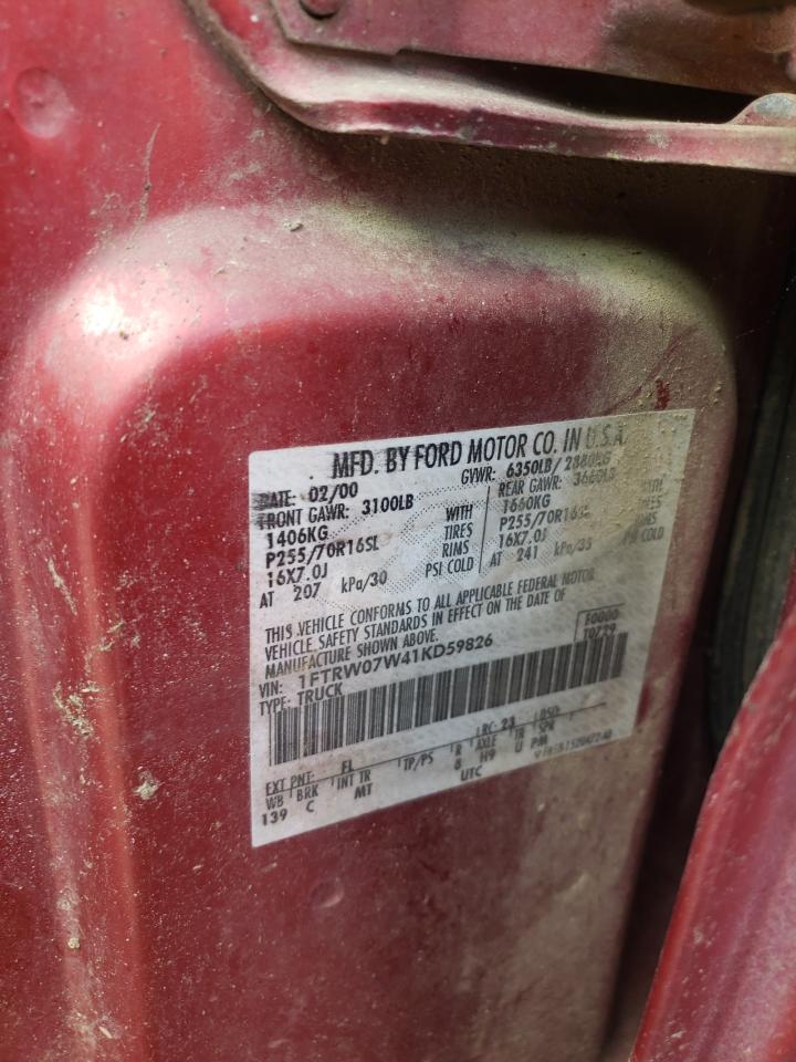 Photo 10 from auction – 2001 FORD F150 SUPER with VIN 1FTRW07W41KD59826