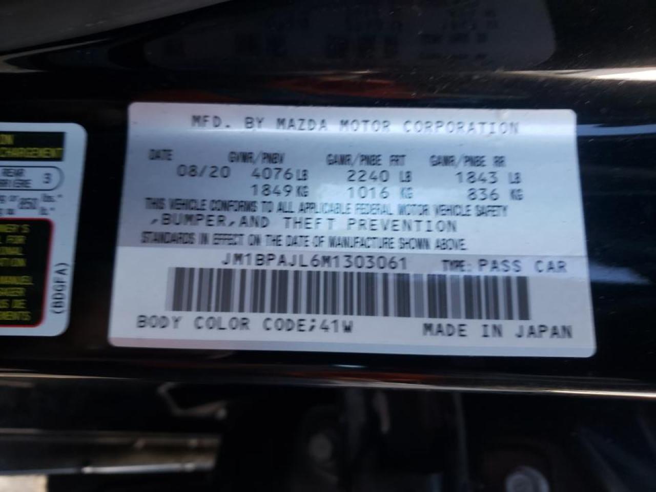 Photo 10 from auction – 2021 MAZDA 3 with VIN JM1BPAJL6M1303061