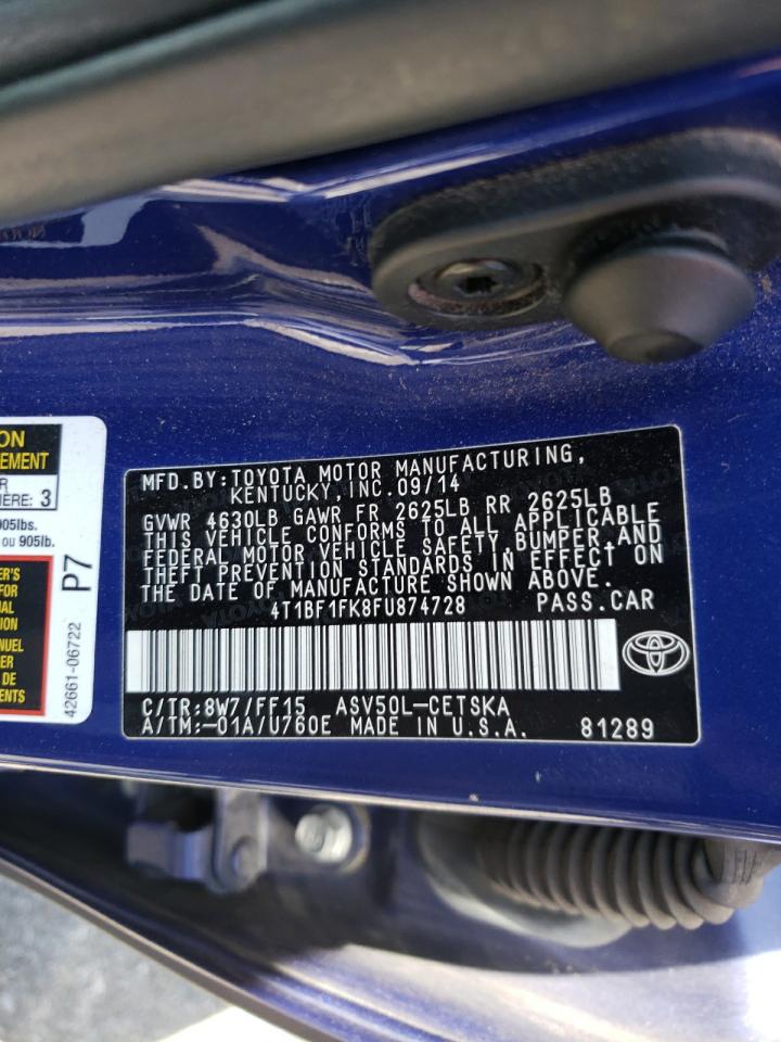 Photo 10 from auction – 2015 TOYOTA CAMRY LE with VIN 4T1BF1FK8FU874728