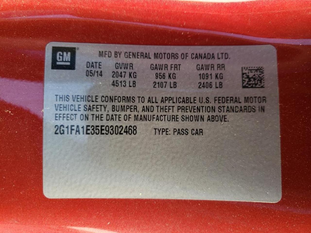 Photo 10 from auction – 2014 CHEVROLET CAMARO LS with VIN 2G1FA1E35E9302468