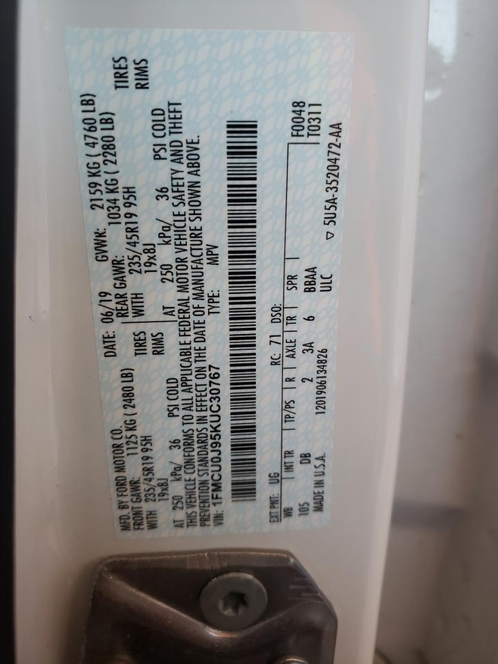 Photo 10 from auction – 2019 FORD ESCAPE TIT with VIN 1FMCU0J95KUC30767