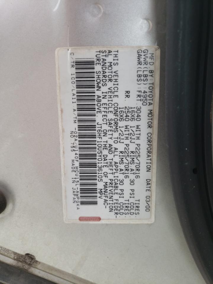 Photo 10 from auction – 2000 LEXUS RX 300 with VIN JT6HF10U5Y0136105