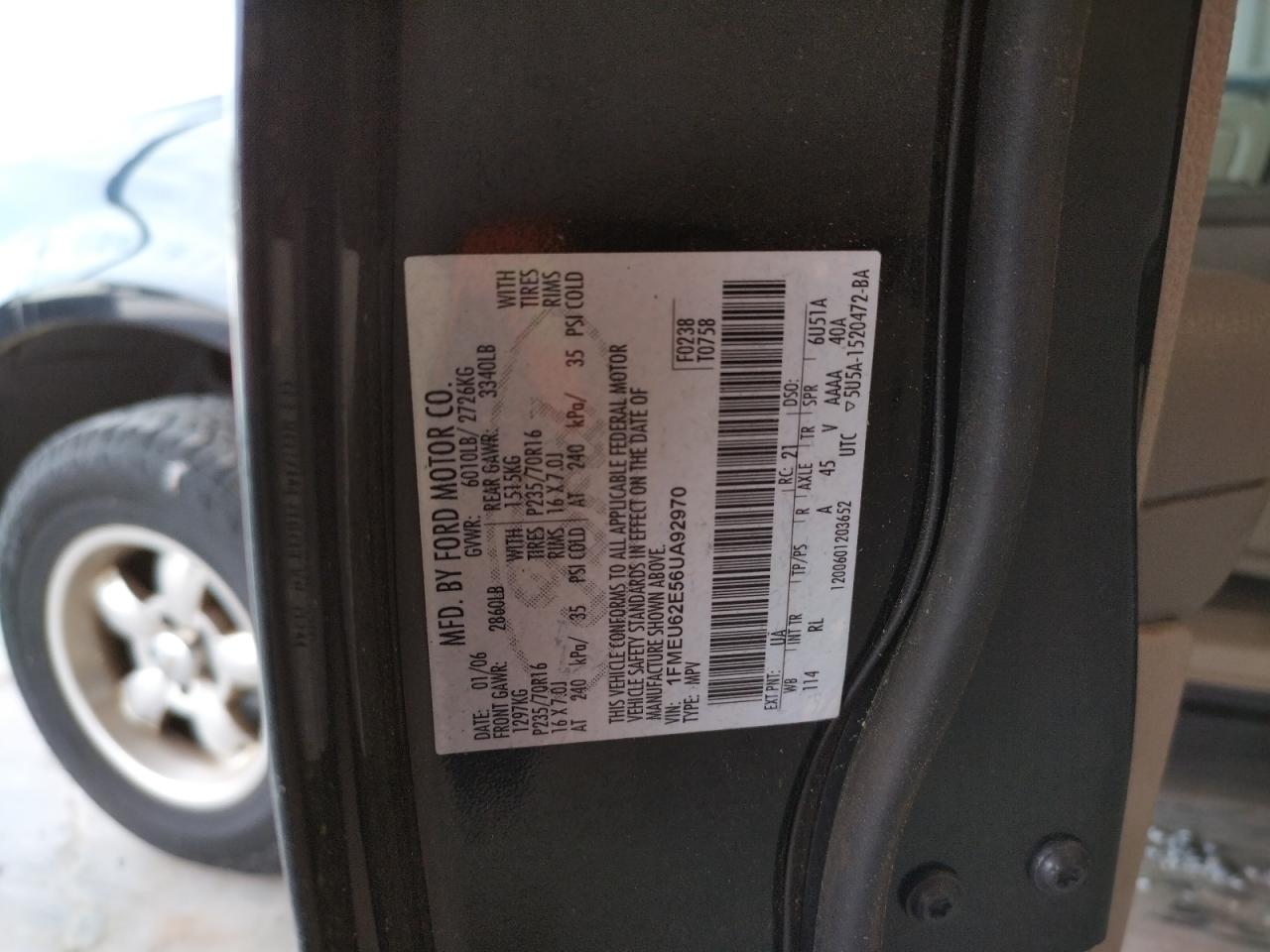 Photo 10 from auction – 2006 FORD EXPLORER X with VIN 1FMEU62E56UA92970