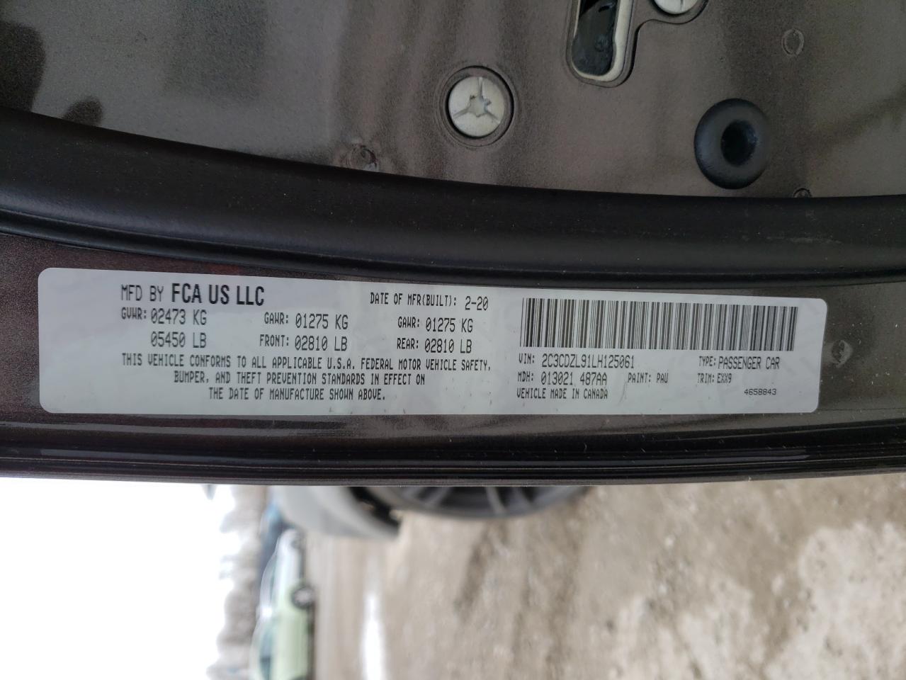 Photo 10 from auction – 2020 DODGE CHALLENGER with VIN 2C3CDZL91LH125061