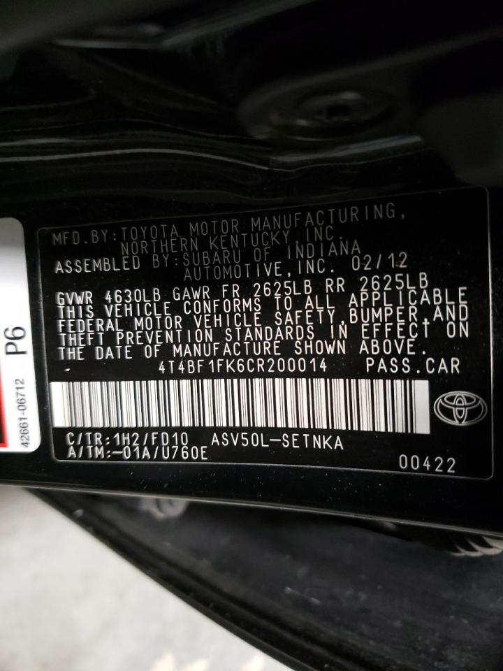 Photo 10 from auction – 2012 TOYOTA CAMRY BASE with VIN 4T4BF1FK6CR200014