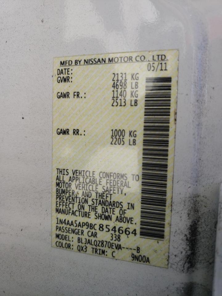 Photo 10 from auction – 2011 NISSAN MAXIMA S with VIN 1N4AA5AP9BC854664