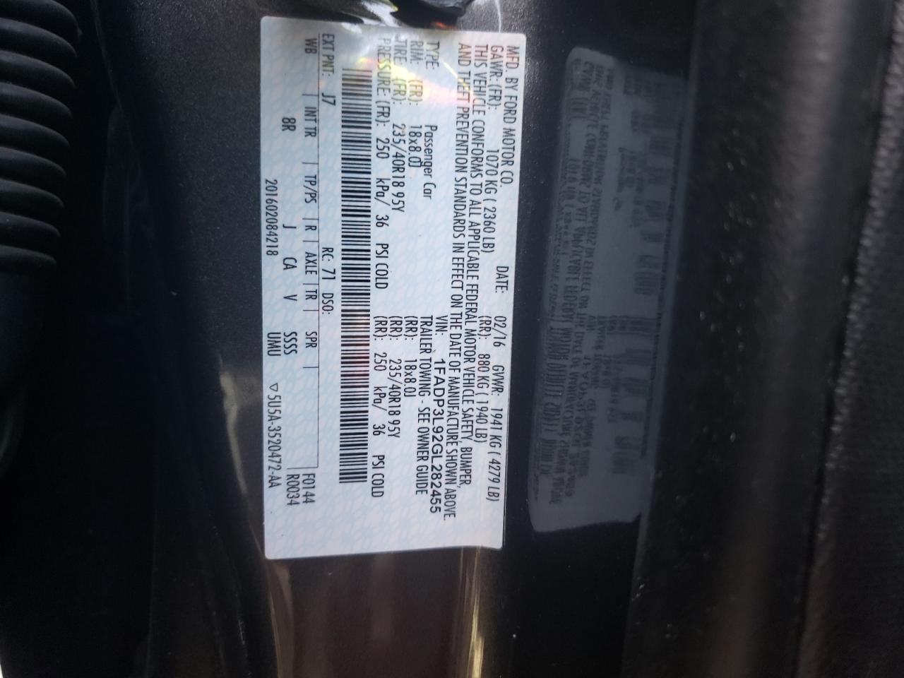 Photo 10 from auction – 2016 FORD FOCUS ST with VIN 1FADP3L92GL282455